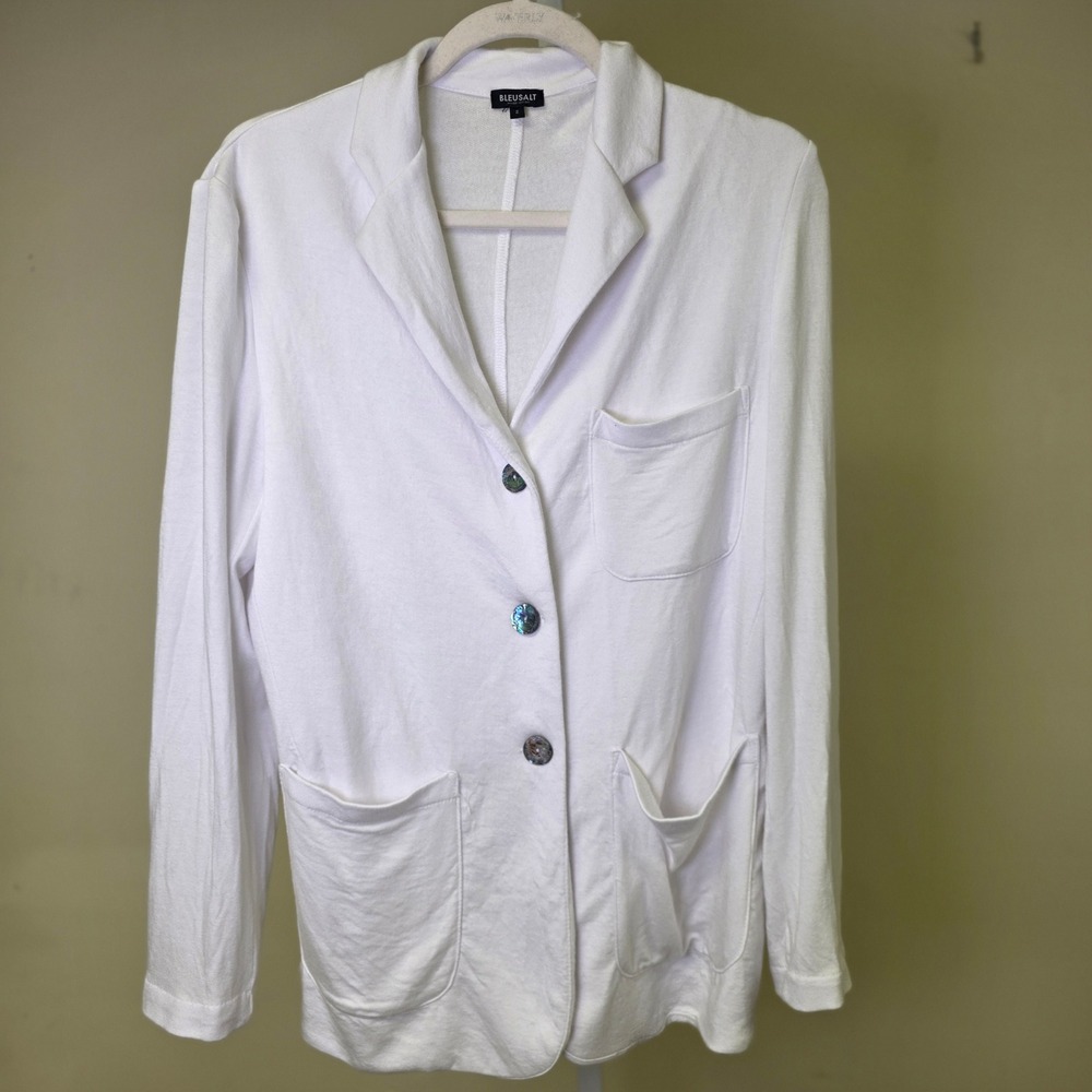Bleusalt Malibu Blazer‎ White Modal Jersey Abalone Buttons Womens 2 Medium